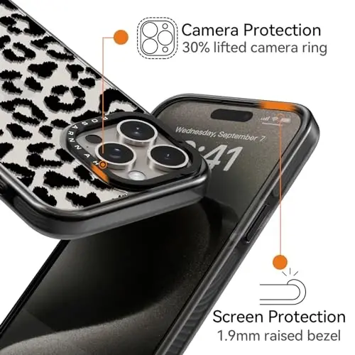 casevivid Compatible for iPhone 15 Pro Max Case Cute Aesthetic - Durable Shockproof 6.6 ft Drop Impact Phone Case Cover with Funny Fashion Big Black Leopard Print 6.7