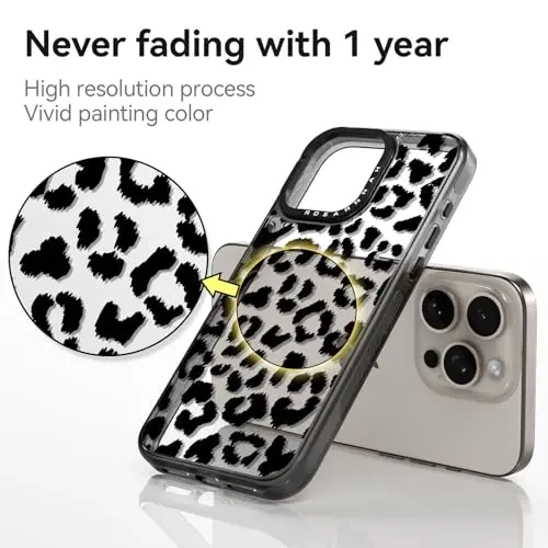 casevivid Compatible for iPhone 15 Pro Max Case Cute Aesthetic - Durable Shockproof 6.6 ft Drop Impact Phone Case Cover with Funny Fashion Big Black Leopard Print 6.7