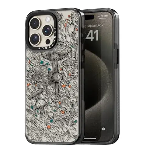 casevivid Compatible for iPhone 15 Pro Max Case Cute Aesthetic - Durable Shockproof 6.6 ft Drop Impact Phone Case Cover with Funny Fashion Black Mushroom 6.7
