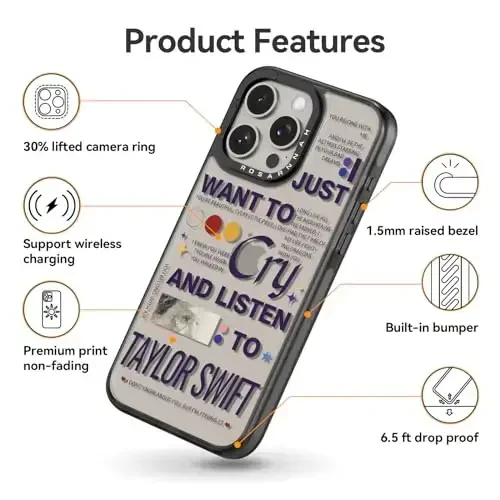 casevivid Compatible for iPhone 15 Pro Max Case Cute Aesthetic - Durable Shockproof 6.6 ft Drop Impact Phone Case Cover with Funny Fashion Taylor Music 6.7