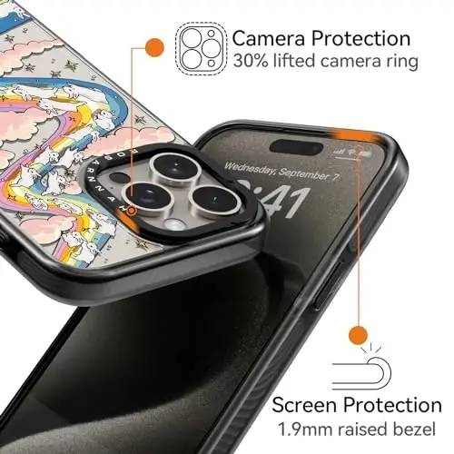 casevivid Compatible for iPhone 15 Pro Max Case Cute Aesthetic - Durable Shockproof 6.6 ft Drop Impact Phone Case Cover with Funny Fashion Rainbow Rabbit 6.7