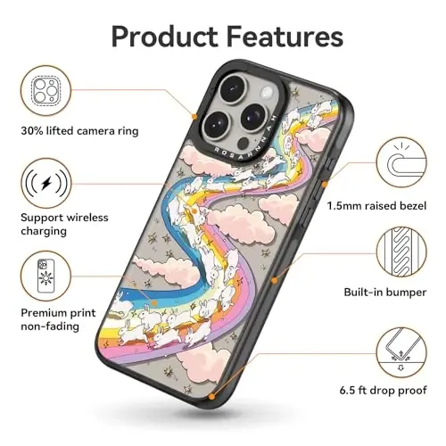 casevivid Compatible for iPhone 15 Pro Max Case Cute Aesthetic - Durable Shockproof 6.6 ft Drop Impact Phone Case Cover with Funny Fashion Rainbow Rabbit 6.7