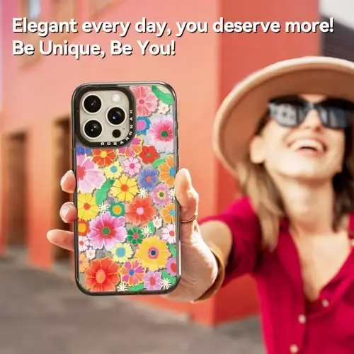 casevivid iPhone 15 Pro Max uchun g‘ilof, chiroyli estetik - 6,6 fut balandlikdan tushishga chidamli zarbga bardoshli telefon g‘ilofi kulgili moda rangli gullar bilan 6,7