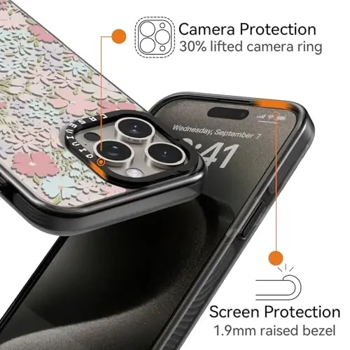 casevivid iPhone 15 Pro Max uchun mos g‘ilof, yoqimli estetik - bardoshli, zarbaga chidamli 6,6 fut (2 metr) balandlikdan tushishdan himoyalovchi, qiziqarli moda pushti bahor dizaynidagi 6,7 dyuymli qora telefon g‘ilofi - 3