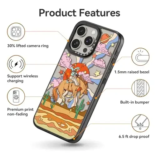 casevivid iPhone 15 Pro Max uchun mos keladigan Chexol Chiroyli Estetik - Bardoshli zarbaga chidamli 6,6 fut balandlikdan tushganda ta'sir qiluvchi telefon chexoli Kuligili moda Kovboy 6,7