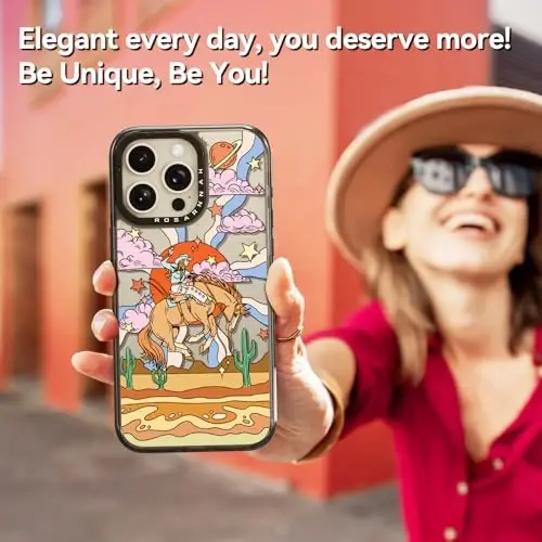 casevivid iPhone 15 Pro Max uchun mos keladigan Chexol Chiroyli Estetik - Bardoshli zarbaga chidamli 6,6 fut balandlikdan tushganda ta'sir qiluvchi telefon chexoli Kuligili moda Kovboy 6,7