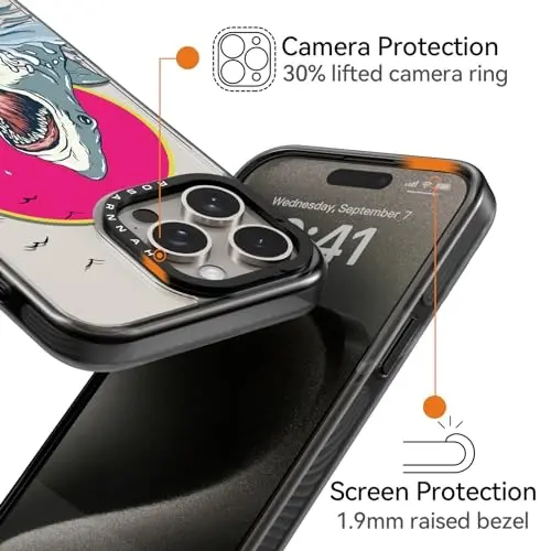 casevivid iPhone 15 Pro Max uchun mos keladigan chiroyli estetik g'ilof - 6,6 fut balandlikdan tushganda zarbani o'tkazmaydigan mustahkam telefon g'ilofi, kulgili moda akulasi 6,7