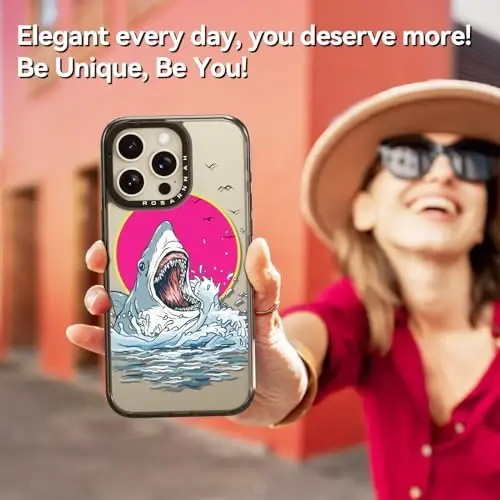 casevivid iPhone 15 Pro Max uchun mos keladigan chiroyli estetik g'ilof - 6,6 fut balandlikdan tushganda zarbani o'tkazmaydigan mustahkam telefon g'ilofi, kulgili moda akulasi 6,7