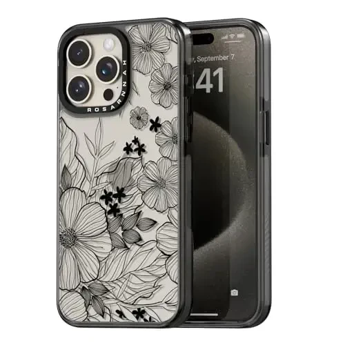 casevivid iPhone 15 Pro Max uchun mos keladigan gʻilof Chiroyli estetik – 2 metrdan balandlikdan tushganda zarbani oʻtkazmaydigan mustahkam telefon gʻilofi Qiziqarli moda Qora yovvoyi gul 6,7