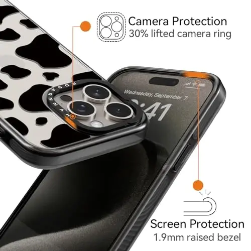 casevivid iPhone 15 Pro Max uchun mos keladigan gʻilof, chiroyli estetik – 6,6 fut balandlikdan tushganda zarbga bardoshli telefon gʻilofi, kulgili moda sigir suti bosmasi 6,7