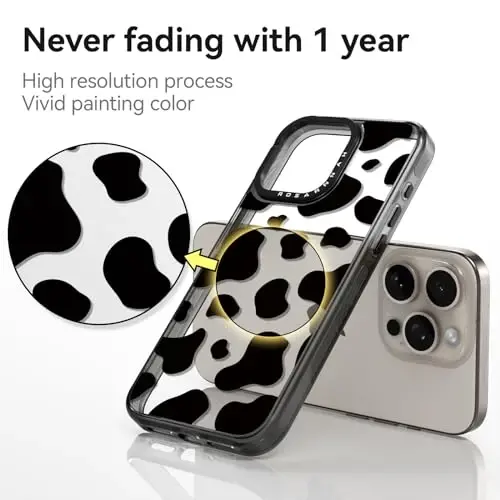 casevivid iPhone 15 Pro Max uchun mos keladigan gʻilof, chiroyli estetik – 6,6 fut balandlikdan tushganda zarbga bardoshli telefon gʻilofi, kulgili moda sigir suti bosmasi 6,7