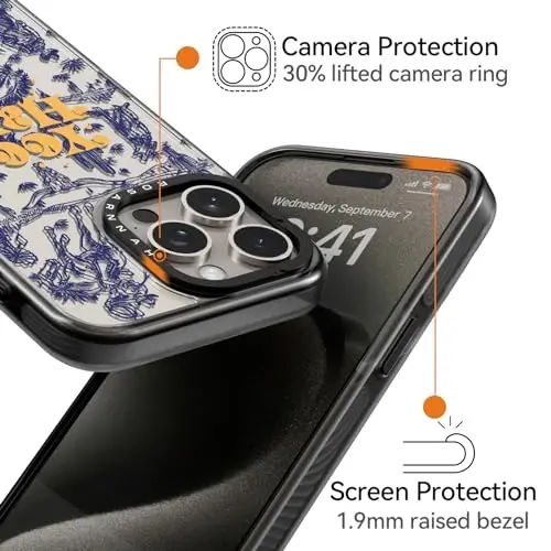 casevivid iPhone 15 Pro Max uchun mos keladigan g‘ilof Chiroyli estetik – 6,6 fut balandlikdan tushganda zarbga bardoshli telefon g‘ilofi Qiziqarli moda Yovvoyi G‘arb 6,7 dyuymli qora - 3