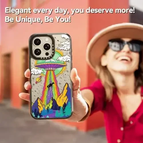 casevivid iPhone 15 Pro Max uchun mos keladigan g‘ilof Chiroyli estetik – 6,6 fut balandlikdan tushishga bardoshli zarbga chidamli telefon g‘ilofi Qiziqarli moda UFO 6,7