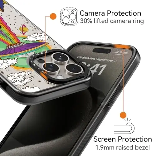 casevivid iPhone 15 Pro Max uchun mos keladigan g‘ilof Chiroyli estetik – 6,6 fut balandlikdan tushishga bardoshli zarbga chidamli telefon g‘ilofi Qiziqarli moda UFO 6,7