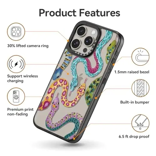 casevivid iPhone 15 Pro Max uchun mos keladigan g'ilof Chiroyli estetik - Bardoshli zarbaga chidamli 2 m balandlikdan tushishga bardoshli telefon g'ilofi Qiziqarli moda ilon bilan 6,7