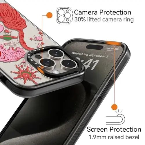 casevivid iPhone 15 Pro Max uchun mos keladigan g‘ilof Chiroyli estetik – Mustahkam zarbaga chidamli 2 m balandlikdan tushganda himoya qiluvchi kulgili moda yo‘lbarsi bilan 6,7 dyuymli qora telefon g‘ilofi - 3