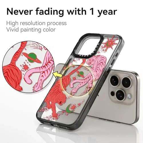 casevivid iPhone 15 Pro Max uchun mos keladigan g‘ilof Chiroyli estetik – Mustahkam zarbaga chidamli 2 m balandlikdan tushganda himoya qiluvchi kulgili moda yo‘lbarsi bilan 6,7 dyuymli qora telefon g‘ilofi - 4