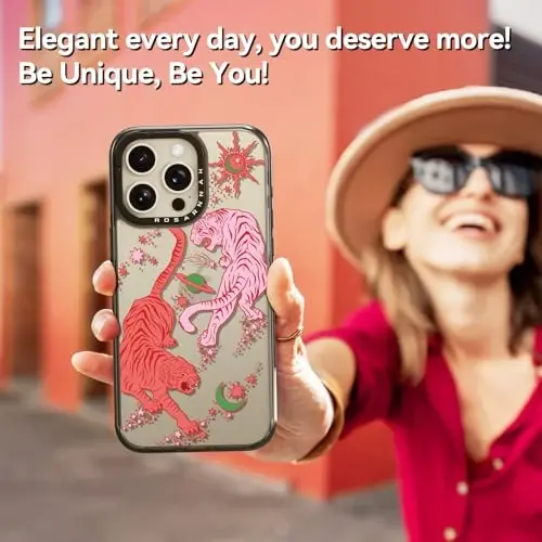 casevivid iPhone 15 Pro Max uchun mos keladigan g‘ilof Chiroyli estetik – Mustahkam zarbaga chidamli 2 m balandlikdan tushganda himoya qiluvchi kulgili moda yo‘lbarsi bilan 6,7 dyuymli qora telefon g‘ilofi - 6