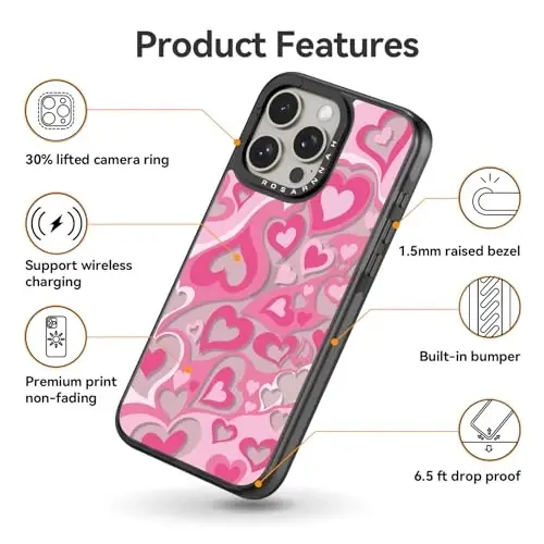 casevivid iPhone 15 Pro Max uchun mos keladigan g‘ilof, yoqimli estetik – 6,6 futdan tushishga chidamli zarbga bardoshli telefon g‘ilofi, kulgili moda yurakchasi bilan 6,7