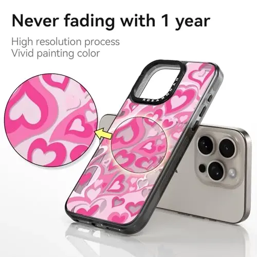 casevivid iPhone 15 Pro Max uchun mos keladigan g‘ilof, yoqimli estetik – 6,6 futdan tushishga chidamli zarbga bardoshli telefon g‘ilofi, kulgili moda yurakchasi bilan 6,7