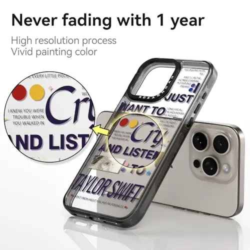 casevivid iPhone 15 Pro Max uchun mos keladigan g‘ilof Yoqimli estetik – Chidamli zarbaga chidamli 6,6 fut balandlikdan tushishga bardoshli telefon g‘ilofi Qiziqarli moda Teylor musiqasi 6,7