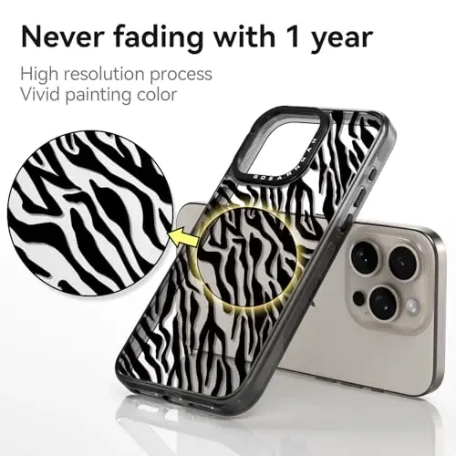 casevivid iPhone 15 Pro Max uchun mos keladigan g'ilof Yoqimli estetik - Chidamli zarbga chidamli 6,6 futlik tushish ta'siriga ega telefon g'ilofi Qiziqarli moda Qora Zebra bosma 6,7