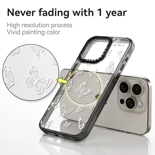 casevivid iPhone 15 Pro Max uchun mos keladigan g‘ilof, yoqimli estetik – zarbaga chidamli, 2 metrdan balandlikdan tushganda telefonni himoya qiluvchi g‘ilof, kulguli moda kapalakli 6,7 dyuymli qora - 4