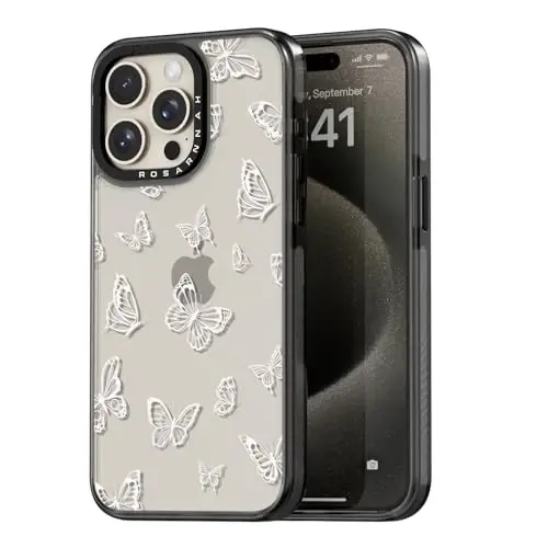 casevivid iPhone 15 Pro Max uchun mos keladigan g‘ilof, yoqimli estetik – zarbaga chidamli, 2 metrdan balandlikdan tushganda telefonni himoya qiluvchi g‘ilof, kulguli moda kapalakli 6,7 dyuymli qora 