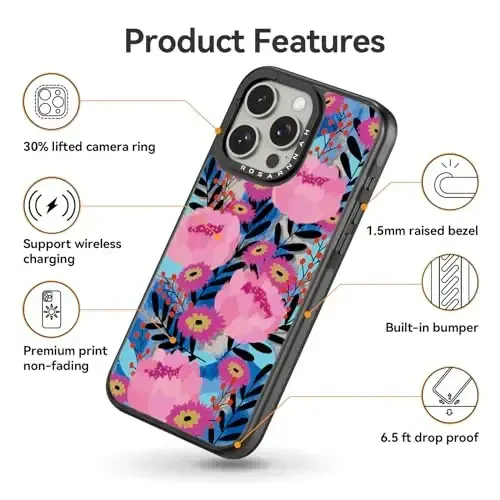 casevivid iPhone 15 Pro uchun g'ayrioddiy chiroyli qopqoq - zarbaga chidamli 2 metrgacha balandlikdan tushganda himoya qiluvchi kulgili moda gulli 6.1