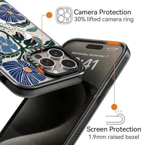 casevivid iPhone 15 Pro uchun magnitli Magsafe g‘ilofi Chiroyli estetik – Zarbalarga chidamli 6.6 fut balandlikdan tushishga bardoshli telefon g‘ilofi Qiziqarli moda Passiflora Caerulea 6.1
