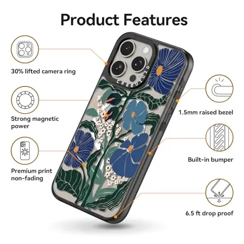 casevivid iPhone 15 Pro uchun magnitli Magsafe g‘ilofi Chiroyli estetik – Zarbalarga chidamli 6.6 fut balandlikdan tushishga bardoshli telefon g‘ilofi Qiziqarli moda Passiflora Caerulea 6.1