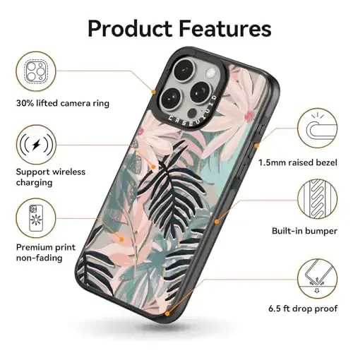 casevivid iPhone 15 Pro uchun mos keladigan chiroyli estetik g'ilof - chidamli zarbga chidamli 6,6 fut balandlikdan tushganda ta'sirga qarshi telefon g'ilofi kulgili moda palma daraxti 6,1