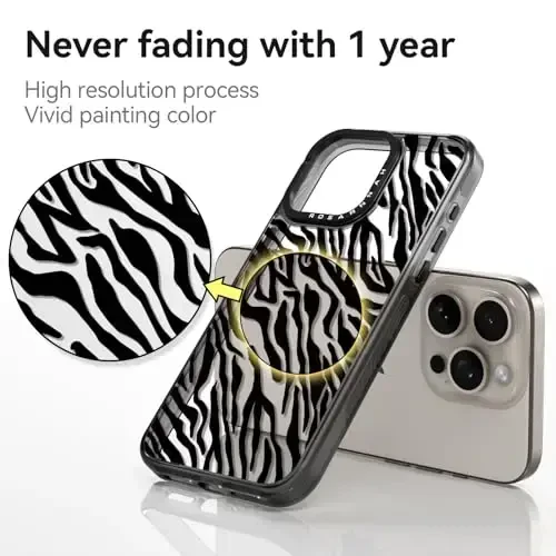 casevivid iPhone 15 Pro uchun mos keladigan chiroyli estetik qop - 6,6 fut balandlikdan tushganda zarbga bardoshli telefon qopqog'i kulgili moda qora zebra bosma 6,1
