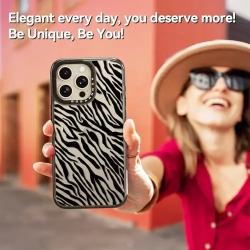 casevivid iPhone 15 Pro uchun mos keladigan chiroyli estetik qop - 6,6 fut balandlikdan tushganda zarbga bardoshli telefon qopqog'i kulgili moda qora zebra bosma 6,1
