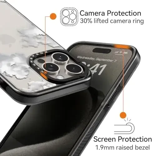 casevivid iPhone 15 Pro uchun mos keladigan g'ilof Chiroyli estetik - 6,6 fut balandlikdan tushganda zarbga chidamli telefon g'ilofi Qiziqarli moda buluti bilan 6,1