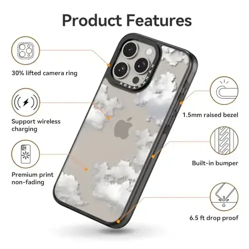 casevivid iPhone 15 Pro uchun mos keladigan g'ilof Chiroyli estetik - 6,6 fut balandlikdan tushganda zarbga chidamli telefon g'ilofi Qiziqarli moda buluti bilan 6,1