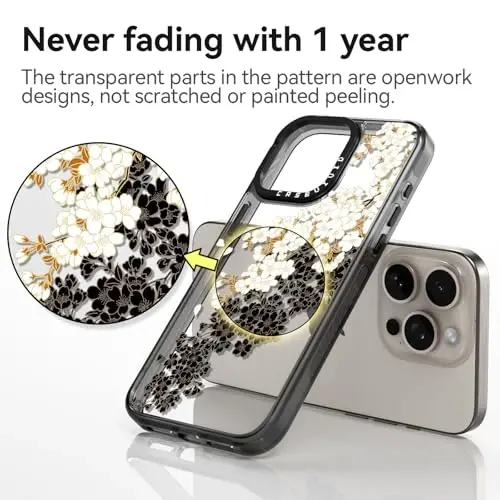 casevivid iPhone 15 Pro uchun mos keladigan g‘ilof Chiroyli estetik - 6,6 futdan tushganda zarbga bardoshli telefon g‘ilofi Qiziqarli moda olxo‘ri gulli 6.1