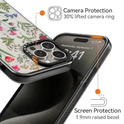casevivid iPhone 15 Pro uchun mos keladigan g'ilof Chiroyli estetik - 6,6 futdan tushishga bardoshli zarbga chidamli telefon g'ilofi Qiziqarli moda tabiat gullari bilan 6,1