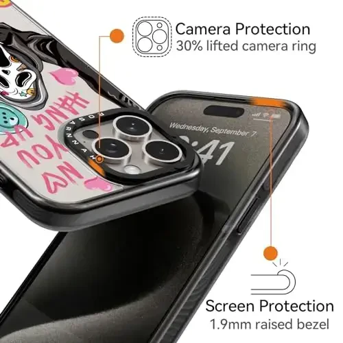 casevivid iPhone 15 Pro uchun mos keladigan g'ilof Chiroyli estetik - Bardoshli zarbaga chidamli 6,6 fut balandlikdan tushishga bardoshli kulgili moda skelet bilan telefon g'ilofi 6,1