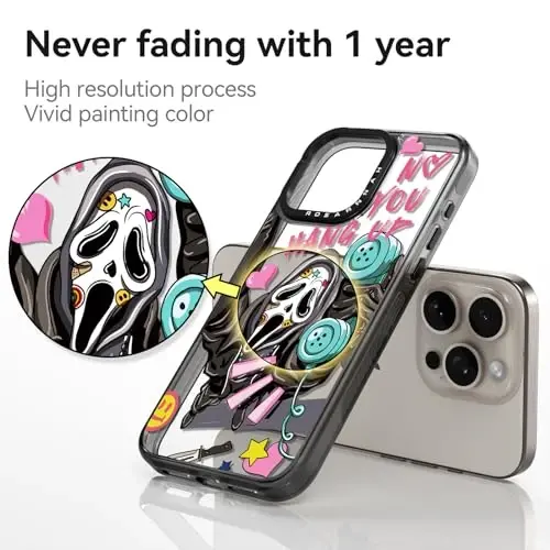 casevivid iPhone 15 Pro uchun mos keladigan g'ilof Chiroyli estetik - Bardoshli zarbaga chidamli 6,6 fut balandlikdan tushishga bardoshli kulgili moda skelet bilan telefon g'ilofi 6,1