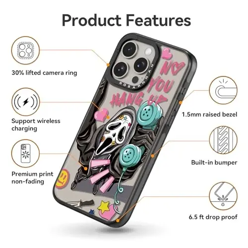 casevivid iPhone 15 Pro uchun mos keladigan g'ilof Chiroyli estetik - Bardoshli zarbaga chidamli 6,6 fut balandlikdan tushishga bardoshli kulgili moda skelet bilan telefon g'ilofi 6,1