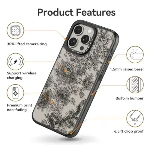 casevivid iPhone 15 Pro uchun mos keladigan g'ilof Chiroyli estetik - Bardoshli zarbga chidamli 6,6 fut balandlikdan tushishga bardoshli telefon g'ilofi Qiziqarli moda krujevali ромашка 6,1