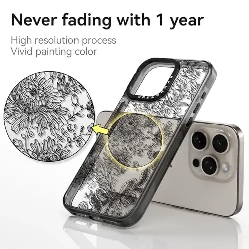 casevivid iPhone 15 Pro uchun mos keladigan g'ilof Chiroyli estetik - Bardoshli zarbga chidamli 6,6 fut balandlikdan tushishga bardoshli telefon g'ilofi Qiziqarli moda krujevali ромашка 6,1