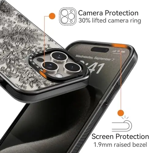 casevivid iPhone 15 Pro uchun mos keladigan g'ilof Chiroyli estetik - Bardoshli zarbga chidamli 6,6 fut balandlikdan tushishga bardoshli telefon g'ilofi Qiziqarli moda krujevali ромашка 6,1