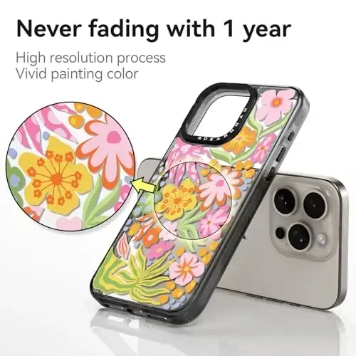 casevivid iPhone 15 Pro uchun mos keladigan g‘ilof Chiroyli estetik - Chidamli zarbaga chidamli 2 m balandlikdan tushganda shikastlanishdan himoya qiluvchi telefon g‘ilofi Qiziqarli moda Passiflora guli 6,1