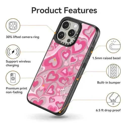 casevivid iPhone 15 Pro uchun mos keladigan g'ilof Chiroyli estetik - Chidamli zarbaga chidamli 2 m balandlikdan tushganda telefon g'ilofi Qiziqarli moda yurakchasi bilan 6,1