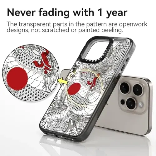 casevivid iPhone 15 Pro uchun mos keladigan g'ilof Chiroyli estetik - Chidamli zarbga chidamli 6,6 fut balandlikdan tushishga bardoshli kulgili moda Xitoy ajdahosi bilan telefon g'ilofi 6,1