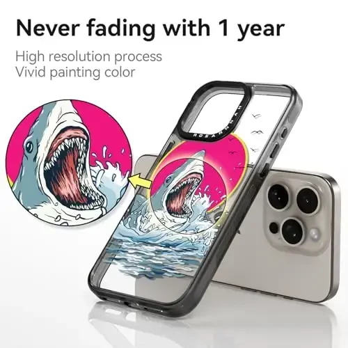 casevivid iPhone 15 Pro uchun mos keladigan g'ilof Yoqimli estetik - 6,6 fut balandlikdan tushganda zarbga bardoshli telefon g'ilofi Qiziqarli moda akulasi bilan 6,1