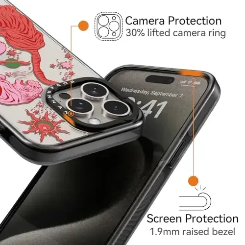 casevivid iPhone 15 Pro uchun mos keladigan g'ilof, yoqimli estetik - chidamli zarbga chidamli 2 m balandlikdan tushganda ta'sirga bardoshli telefon g'ilofi kulgili moda yo'lbarsi bilan 6,1