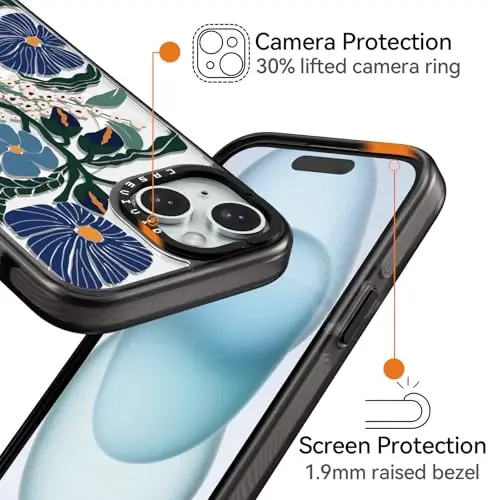 casevivid iPhone 15 uchun magnitli Magsafe gʻilofi Chiroyli estetik – 6,6 fut balandlikdan tushganda zarbga bardoshli telefon gʻilofi Qiziqarli moda Passiflora Caerulea 6,1